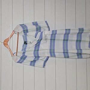 Vero Moda Women's Midi Dress - White with Blue and Green Stripes